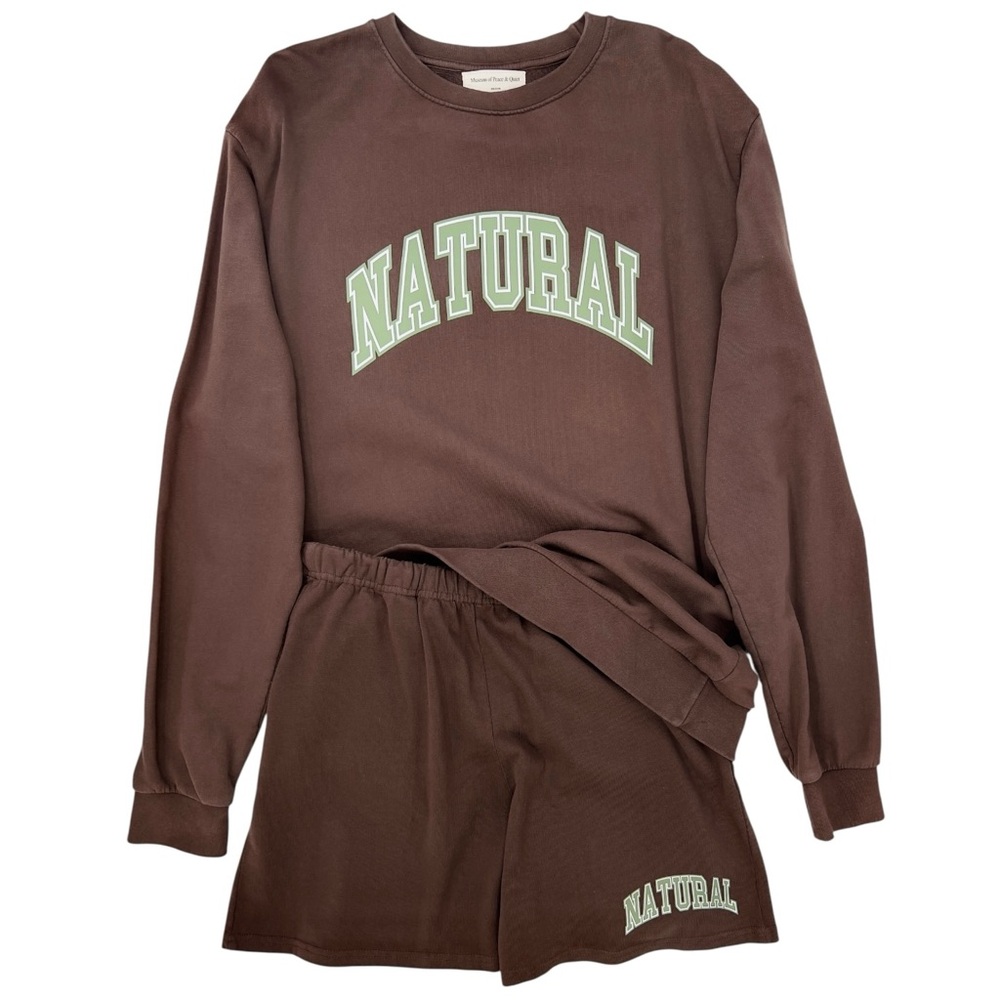 Museum of Peace & Quiet 2 Piece Set Brown Collegiate Cotton Sweatshirt & Shorts